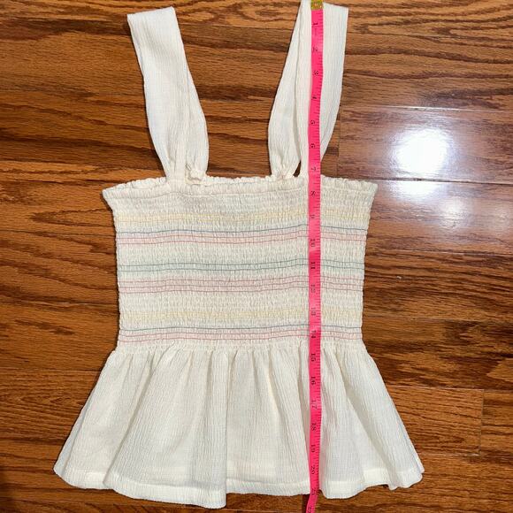 Madewell Texture & Thread Rainbow Smocked Peplum Tank Top in Pearl Ivory Size XS - Picture 12 of 12